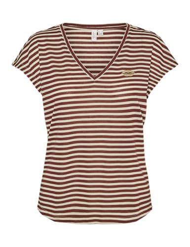 VERO MODA Damen Vmmiva S/S V-Neck JRS Btq T-Shirt, Fired Brick/Stripes:Birch W. Gold Mouth, M EU VERO MODA Damen Vmmiva S/S V-Neck JRS Btq T-Shirt, Fired Brick/Stripes:Birch W. Gold Mouth, M EU von VERO MODA