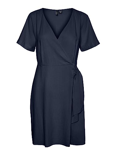 VERO MODA Damen Vmmymilo Wide Wrap Short Dress WVN Ga Wickelkleid, Navy Blazer, M EU von VERO MODA