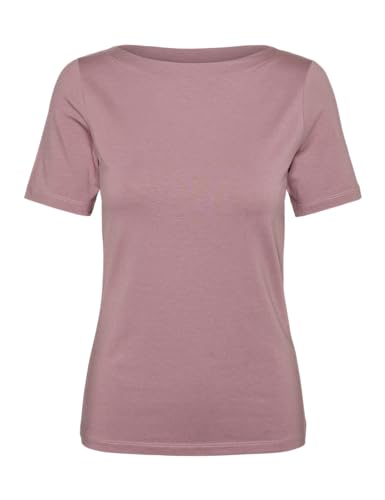 VERO MODA Damen Einfarbiges Stretch T-Shirt Basic Top Kurzarm Oberteil mit U-Boot-Ausschnitt VMPANDA, Farben:Altrosa, Größe:XS von VERO MODA