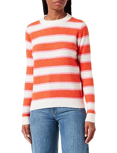 VERO MODA Damen Vmplaza Ls Block Pullover Ga Boo Pullover, Birch/Stripes:w. Tangerine Tango And Sachet Pink, S von VERO MODA