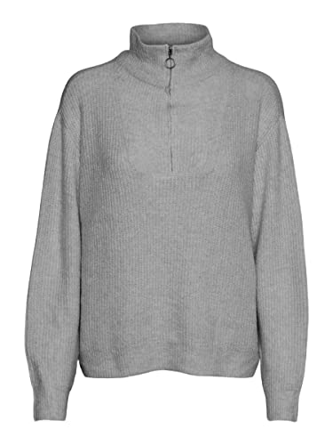 VERO MODA Damen Vmplaza Zipper Blouse Ga Boo Pullover, Light Grey Melange, XS EU von VERO MODA