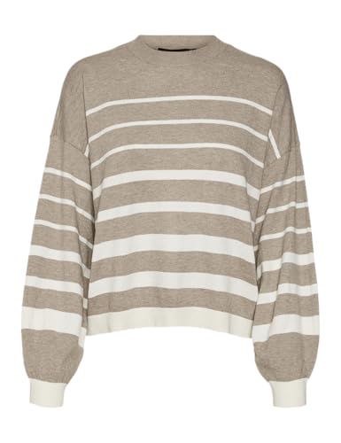 VERO MODA Damen Vmrain O-Neck Ent Strickpullover, Silver Mink/Detail:w. Birch, M EU von VERO MODA