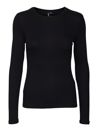 VERO MODA Dünner Pullover Langarm Shirt Rundhals Sweater RIPP Jersey Slim Fit VMROMA, Farben:Schwarz, Größe:S von VERO MODA