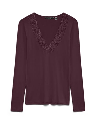 VERO MODA Damen Vmrosa Ls V-Neck Lace Top Ga JRS Noos, Winetasting, L von VERO MODA