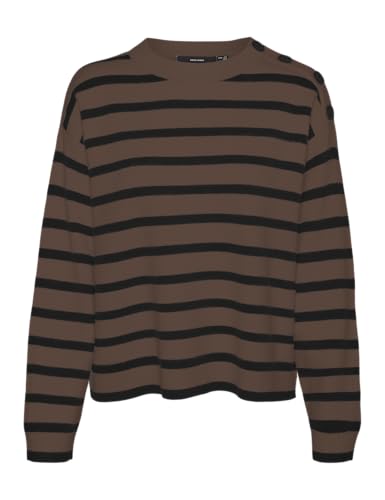 VERO MODA Damen Vmsaba O-Neck Button Ga Noos Strickpullover, Pinecone/Stripes:Black, S EU von VERO MODA