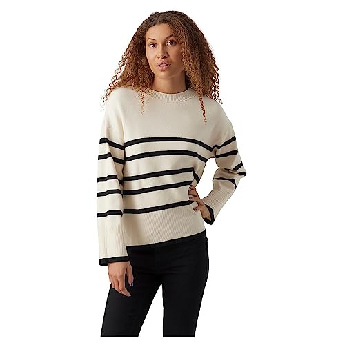 VERO MODA Feinstrick Pullover Oversize Gestreifter Longsleeve Sweater Dropped Shoulder Design VMSABA NOOS von VERO MODA