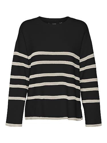 VERO MODA Feinstrick Pullover Oversize Gestreifter Longsleeve Sweater Dropped Shoulder Design VMSABA NOOS von VERO MODA