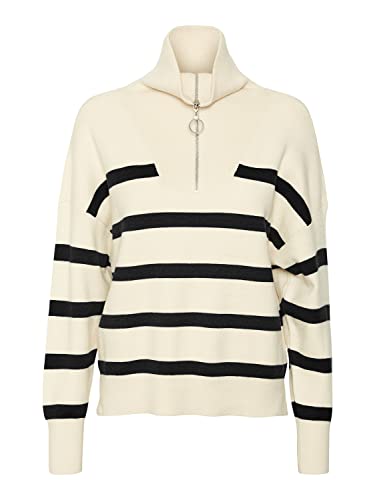 VERO MODA Damen Vmsaba Stripe High Neck Blouse Ga Noos Pullover, Birch 3, L EU von VERO MODA