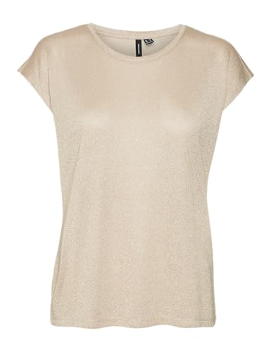 VERO MODA Damen Vmsarah AVA Ss Top JRS Noos Kurzarmbluse, Silver Mink/Detail:Gold Lurex, X-Large von VERO MODA