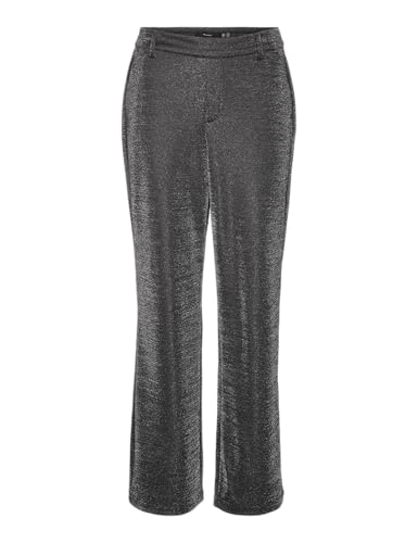VERO MODA Damen VMSHALI MW Straight Shiny Pant Stoffhose, Black/Detail:Silver Lurex, 40W x 32L VERO MODA Damen VMSHALI MW Straight Shiny Pant Stoffhose, Black/Detail:Silver Lurex, 40W x 32L von VERO MODA