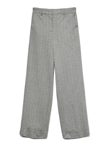 VERO MODA Damen VMSILVA MW Wide DAD Pant Stoffhose, Black/Detail:Asphalt Herringbone, S / 32L von VERO MODA