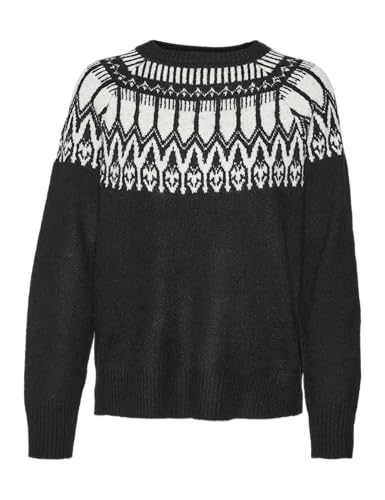 VERO MODA Damen Vmsimone Nordic Ga Rep Boo Strickpullover, Black/Detail:w. Birch, XL EU von VERO MODA