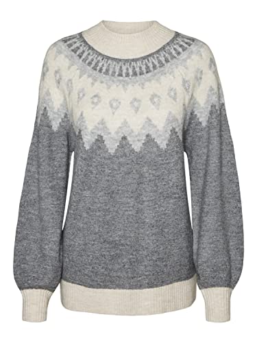 VERO MODA Damen Vmsimonenew O-n Nordic Blou. Ga Boo Pullover, Medium Grey Melange/Pattern:w Lgm+Birch, XS EU von VERO MODA