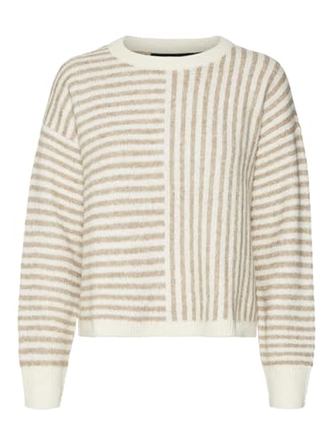 VERO MODA Damen Vmuranus Ls Oneck Cropped Pullover Ga Bf Strickpullover, Birch/Detail:W. Silver Mink Melange, Medium von VERO MODA