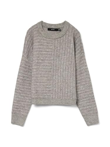 VERO MODA Damen VMURANUS LS Oneck Cropped Pullover GA BF Strickpullover, Light Grey Melange/Detail:W. MGM, XL von VERO MODA