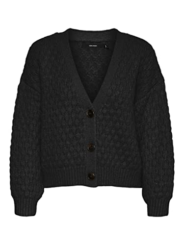 VERO MODA Damen Vmwinnie Structure Ls Cardigan Noos Strickjacke, Schwarz, XS EU von VERO MODA