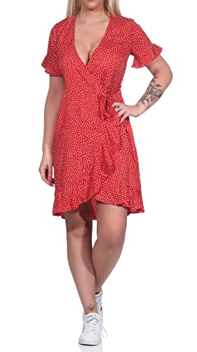 VERO MODA Damen Wickel-Kleid VMHenna Wrap Gepunktetes Mini-Kleid 10252951 Goji Berry: Tiny dots M von VERO MODA