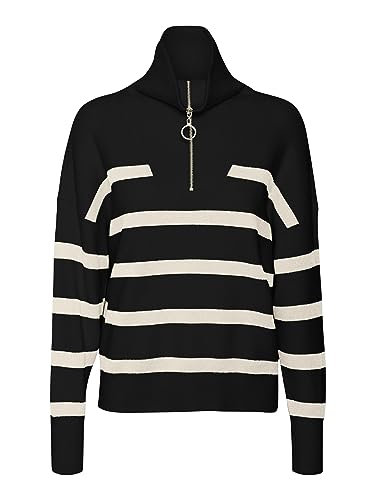 VERO MODA Damen VMSABA Stripe LS Highneck Blouse GA NOOS Pullover, Black/Stripes:Birch, XS von VERO MODA