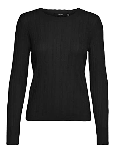 VERO MODA Damen Vmkaris O-neck Pointelle Blou. Ga Boo Pullover, Schwarz, XS EU von VERO MODA