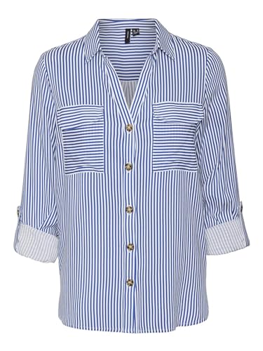 VERO MODA Damen Vmbumpy L/S Shirt New Wvn Ga Noos, Beaucoup Blue/Stripes:snow White, M von VERO MODA