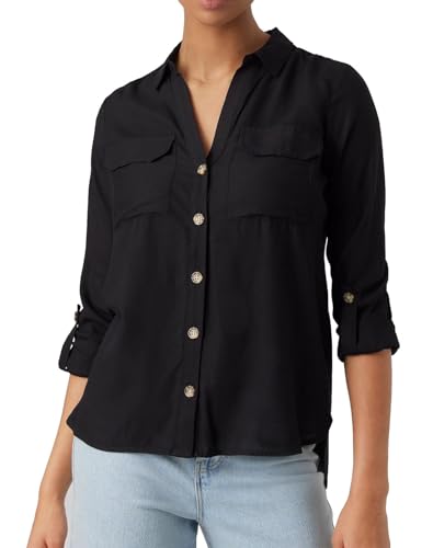 VERO MODA Damen Vmbumpy L/S Shirt New WVN Ga Noos Langarmbluse, Schwarz ,XXL von VERO MODA