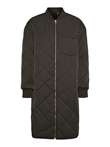 VERO MODA Damen Lange Steppjacke Leicht Wattierter Übergangsmantel Parka ohne Kapuze VMNATALIE, Farben:Dunkelgrün, Größe:M von VERO MODA