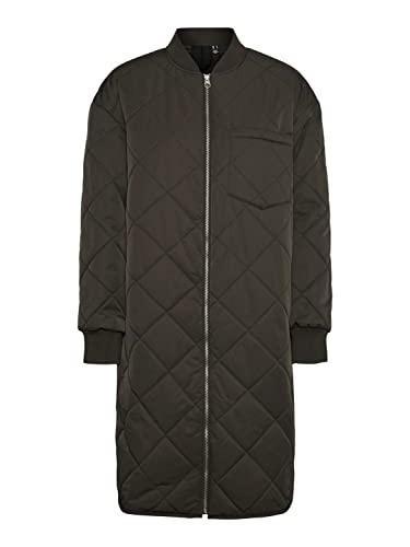 VERO MODA Damen Lange Steppjacke Leicht Wattierter Übergangsmantel Parka ohne Kapuze VMNATALIE, Farben:Dunkelgrün, Größe:S von VERO MODA