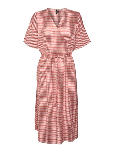 Vero Moda Women's VMDIXIE 2/4 WRAP Calf Dress WVN Kleid, Bittersweet/Checks:Snow White, S von VERO MODA