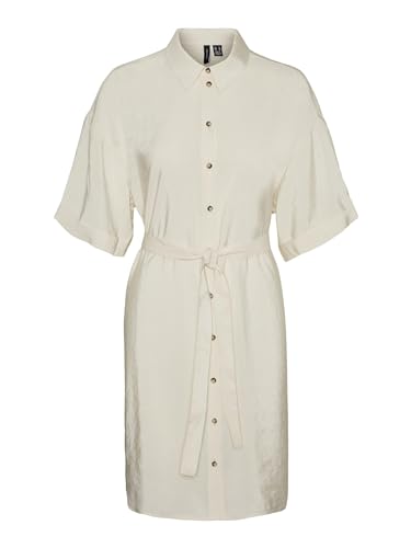 VERO MODA Women's VMQUEENY S/S Short Shirt Dress WVN GA Kleid, Birch, M von VERO MODA