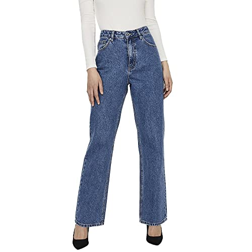 VERO MODA Damen Vmkithy Hr Loose Straight Li368 Ga Noos Jeans, Medium Blue Denim, 28W / 34L EU von VERO MODA