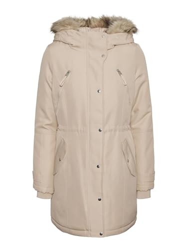 VERO MODA Damen Winterjacke Parka VMTrack mit Fell-Kapuze 10267006 doeskin M von VERO MODA