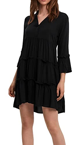 VERO MODA Damen Viskose Mini-Kleid VMEasy mit 3/4-Ärmeln 10245162 Black S von VERO MODA