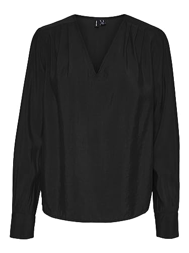 VERO MODA CURVE Damen VMCLENA LS Pleat WVN NOOS CUR Top, Black, 48 DE/Groß von VERO MODA