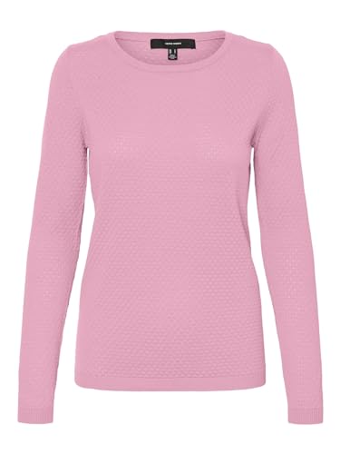 VERO MODA Eleganter Feinstrick Pullover Strukturmuster Rundhals Longsleeve VMCARE Sweater, Farben:Rosa-2, Größe:S von VERO MODA