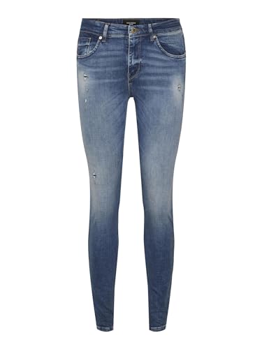 VERO MODA Damen Vmlux Mr Slim Dest Ri314 Jeans, Medium Blue Denim, S EU von VERO MODA