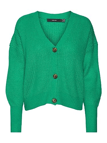 VERO MODA Basic Langarm Strickjacke Kurzes Grobstrick Stretch Cardigan Weite Jacke mit Knopfleiste VMLEA, Farben:Grün,Größe Damen:XS von VERO MODA