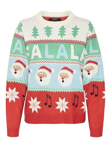 VERO MODA Damen VMCHRISTMASSTUFF LS O-NCK Pull. Box Xmas Strickpullover, Birch/Detail:W. Santa Claus Comb, L von VERO MODA