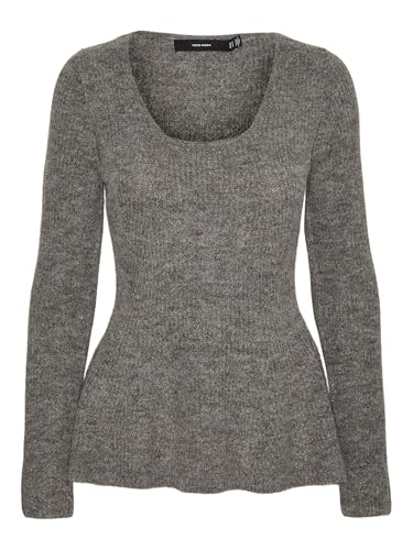 VERO MODA Damen Vmdesma Ls U-Neck Peplum Pullover Ga Boo Strickpullover, Medium Grey Melange von VERO MODA