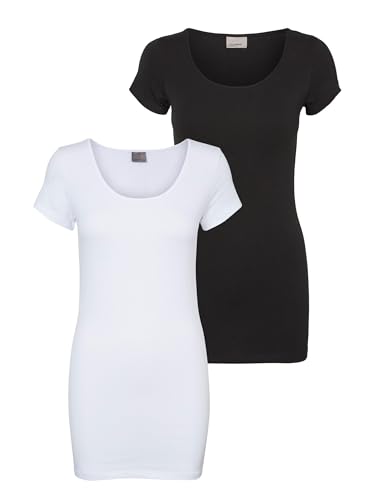 VERO MODA Damen VMMAXI My Soft SS Long U-Neck GA 2 PCK T-Shirt, Bright White/Pack:Black, M VERO MODA Damen VMMAXI My Soft SS Long U-Neck GA 2 PCK T-Shirt, Bright White/Pack:Black, M von VERO MODA