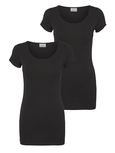 Vero Moda Damen VMMAXI My Soft SS Long U-Neck GA 2 PCK T-Shirt, Black/Pack:Black, XS Vero Moda Damen VMMAXI My Soft SS Long U-Neck GA 2 PCK T-Shirt, Black/Pack:Black, XS von VERO MODA