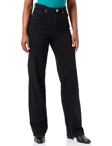 VERO MODA Straight Wide Leg Jeans Raw High Waist Denim Hose Weites Bein aus Baumwolle VMTESSA, Farben:Schwarz,Größe Damen:W28 L32,Z - Länge L30/32/34/36/38:L32 von VERO MODA