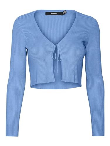 VERO MODA Strickjacke Stretch RIPP Langarm Cardigan Cropped mit Schleife RIPP Knit Jacket VMGLORY, Farben:Babyblau,Größe Damen:XL von VERO MODA