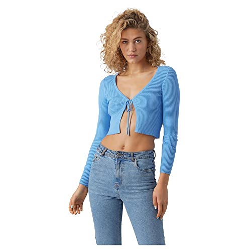VERO MODA Damen Vmglory Rib Ls Tie String Cardi Ga Noos Strickjacke, Little Boy Blue, XL EU von VERO MODA