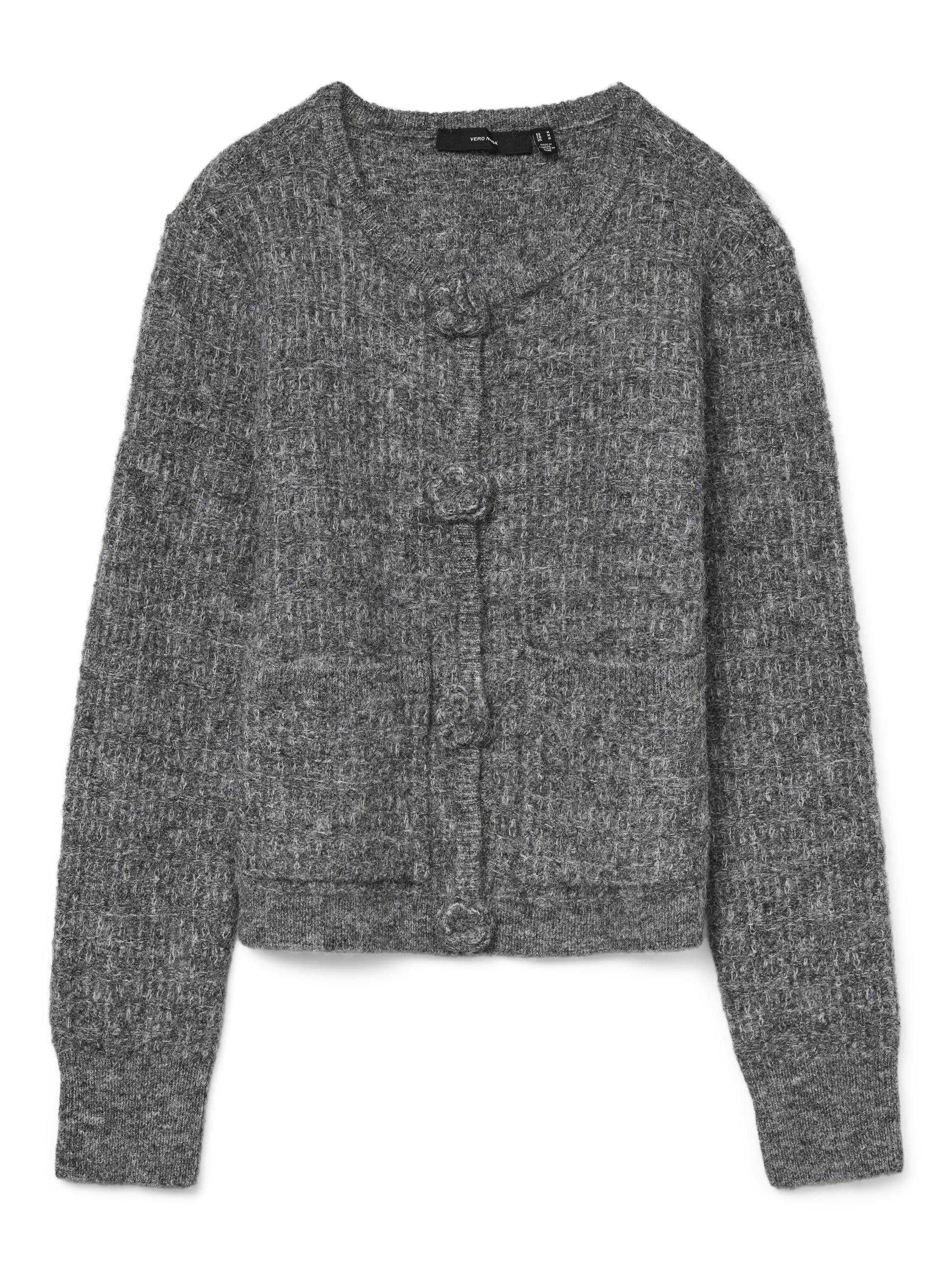 VERO MODA - VMBLOSSOM LS O-NECK CARDIGAN BOO medium grey melange - Gr. - XS von VERO MODA