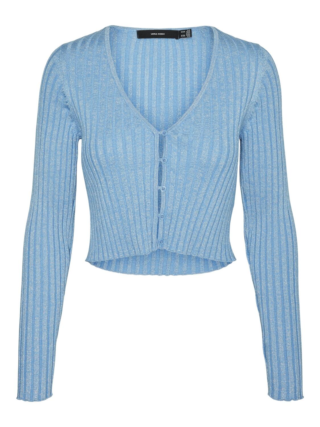 VERO MODA - VMBLOW LS V-NECK BUTTON CROPPED CARDIGAN bonnie blue - Gr. - L von VERO MODA