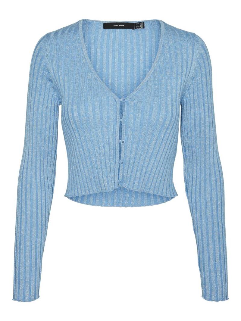 VERO MODA - VMBLOW LS V-NECK BUTTON CROPPED CARDIGAN bonnie blue - Gr. - L von VERO MODA