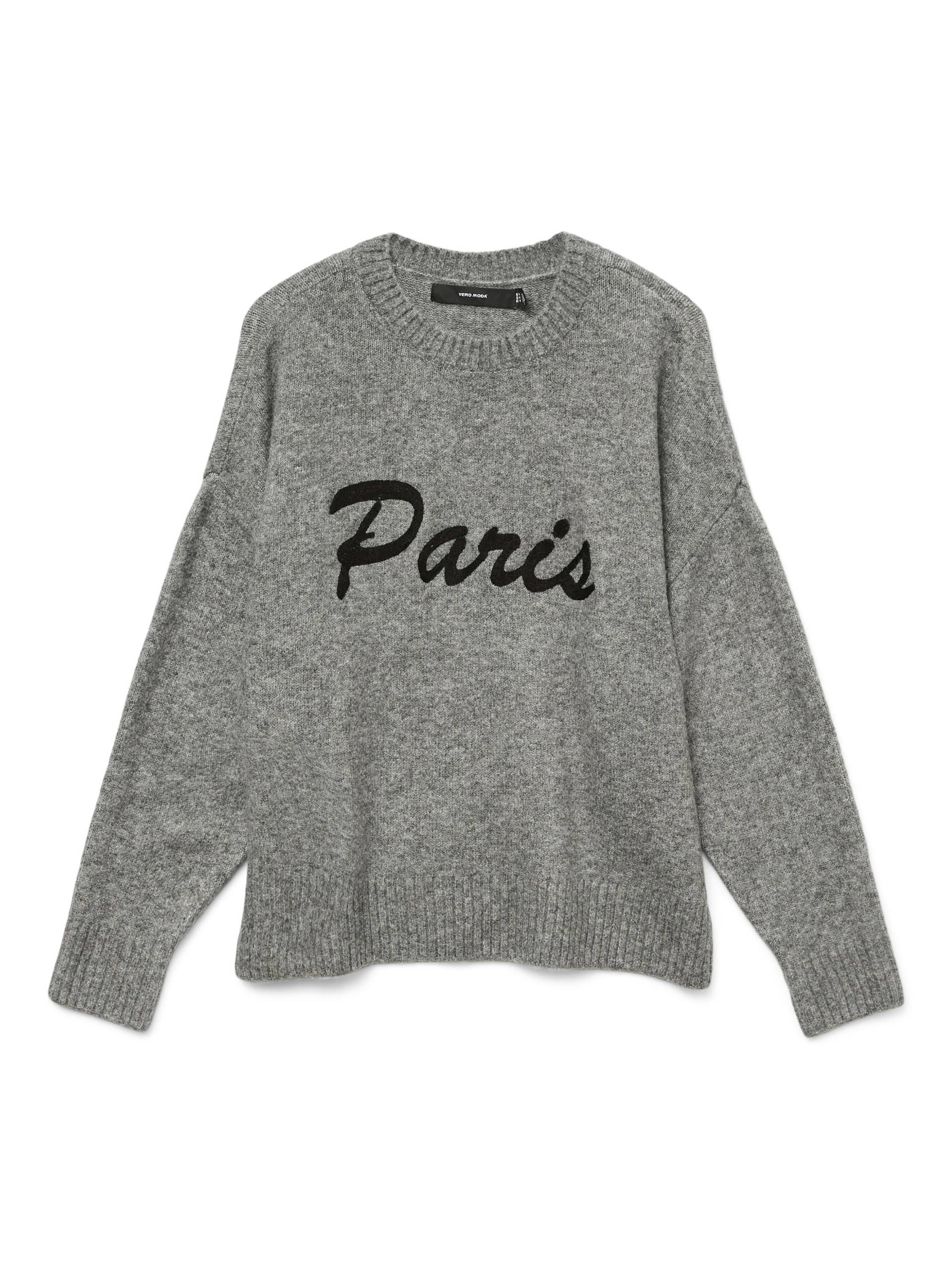 VERO MODA - VMBOOM LS O-NECK TEXT PULLOVER NOOS medium grey melange - Gr. - XS von VERO MODA