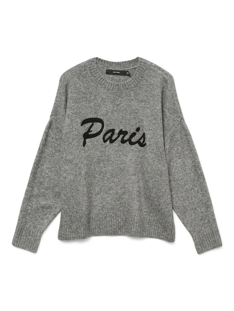 VERO MODA - VMBOOM LS O-NECK TEXT PULLOVER NOOS medium grey melange - Gr. - XS von VERO MODA