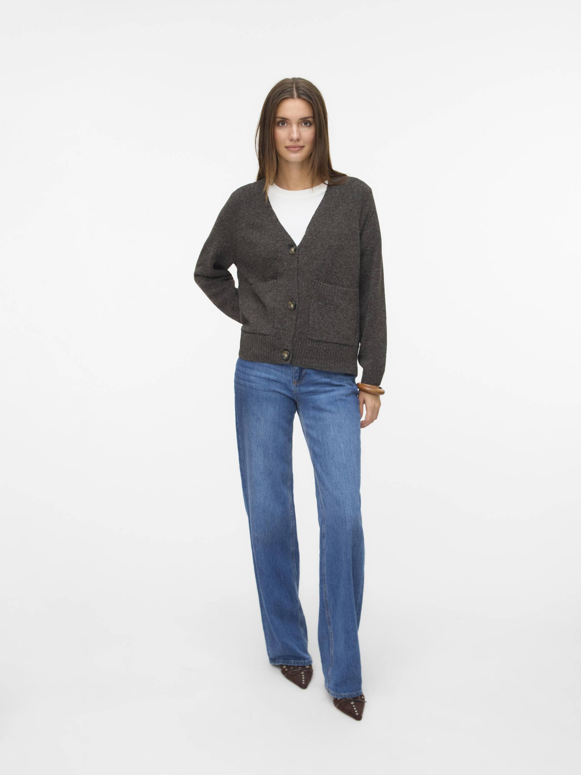 VERO MODA - VMBOOM LS V-NECK BUTTON CARDIGAN GA NOOS chocolate torte - Gr. - S von VERO MODA