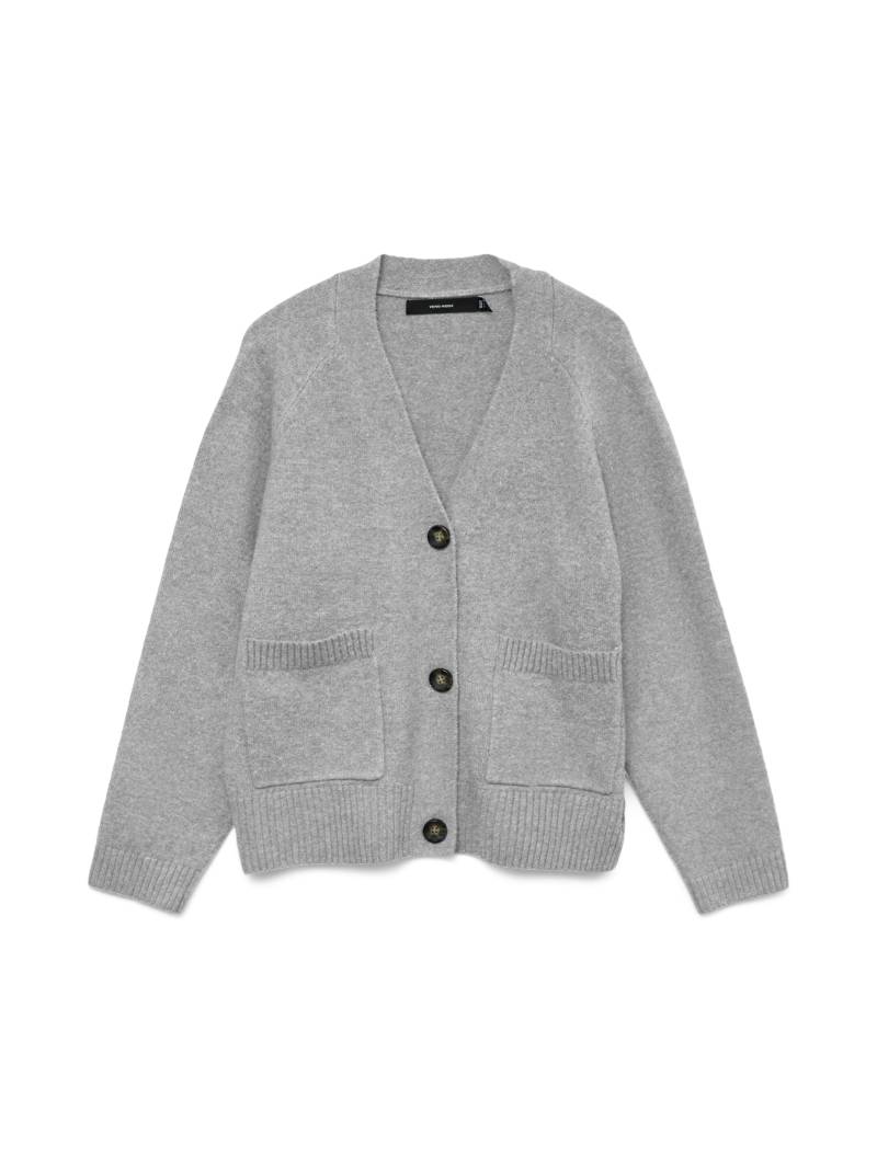 VERO MODA - VMBOOM LS V-NECK BUTTON CARDIGAN GA NOOS light grey melange - Gr. - S von VERO MODA